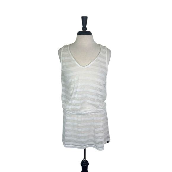 OAKLEY Sheer Lightweight Striped Backless Beach Swimsuit Cover-Up Women's Sz L - Picture 1 of 10